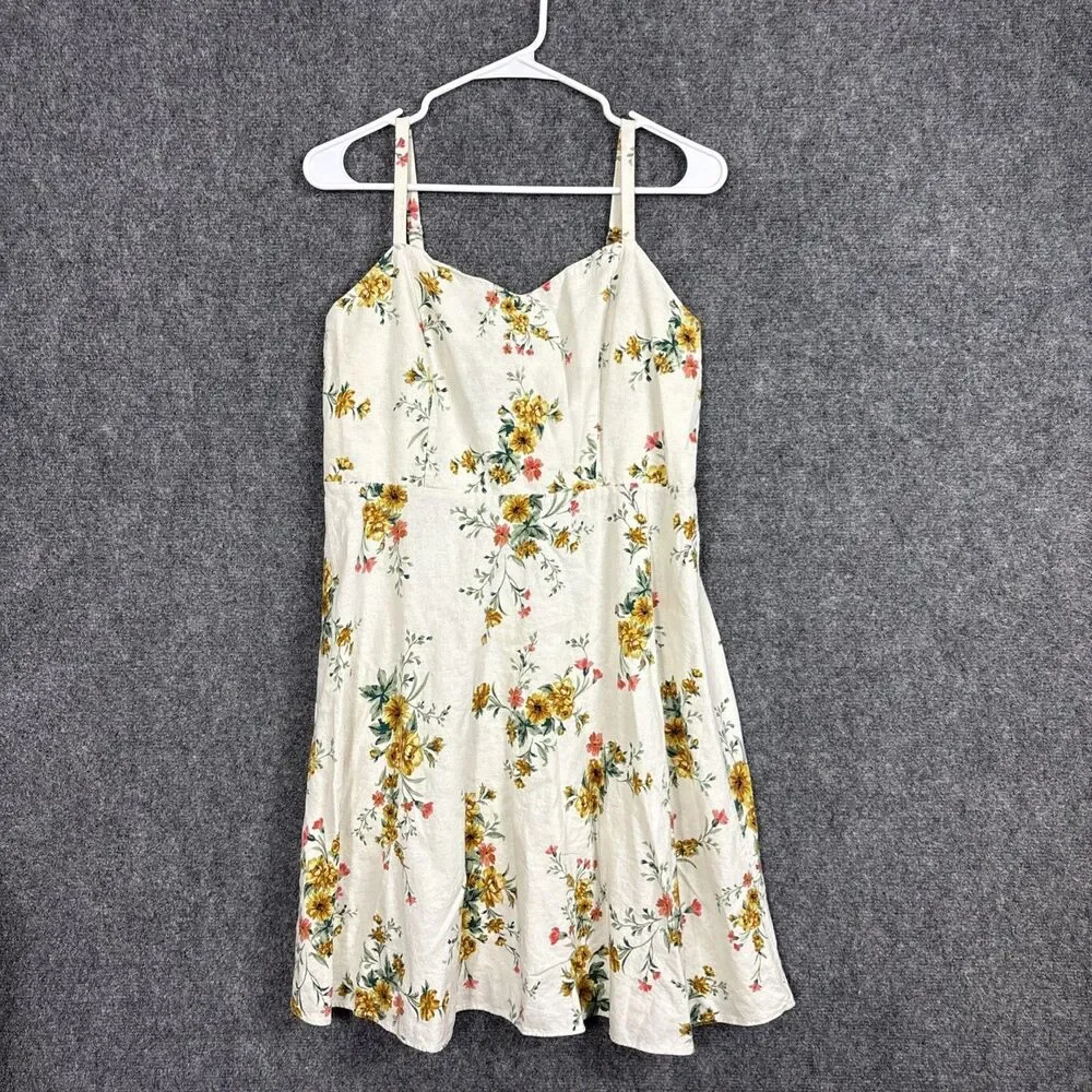 Old Navy Cami SunDress Womens Size L Cream Floral Peasant Cottagecore - Picture 1 of 10